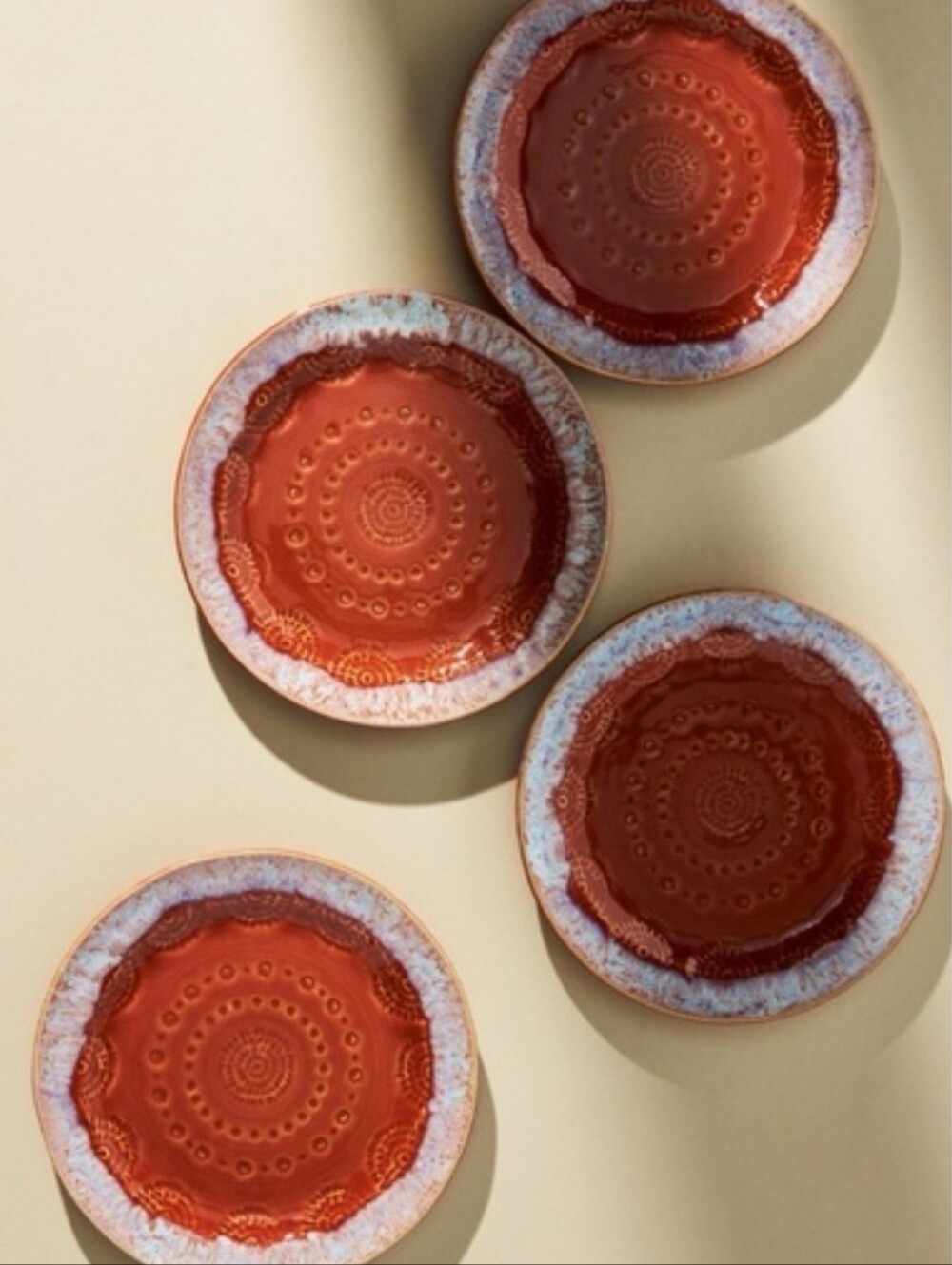 ANTHROPOLOGIE Old Havana Bread Plates Set 4 Terracotta Embossed Ceramic NWT